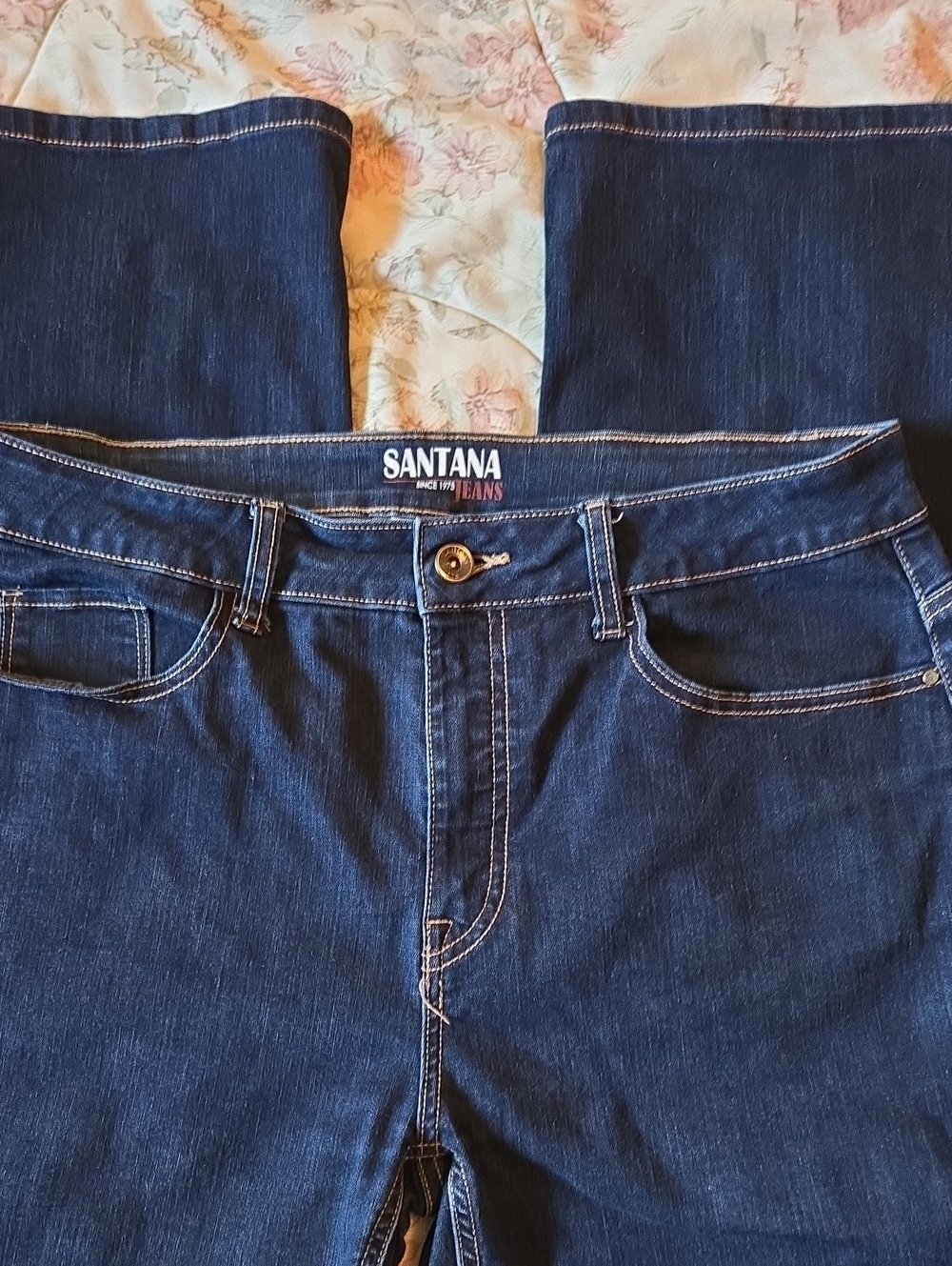 SANTANA – Dark Denim Jeans - Size 14 - Straight Cut - Contrast Stich
